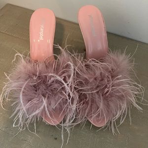Jeffrey Campbell Feather Heels 9.5 Blush